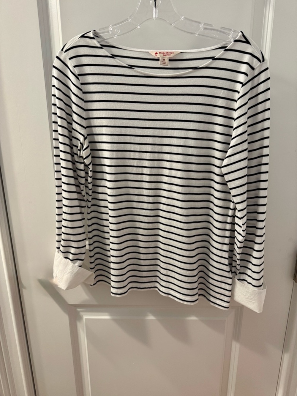 Brooks Brothers White and Black Striped Long Sleeve Tee